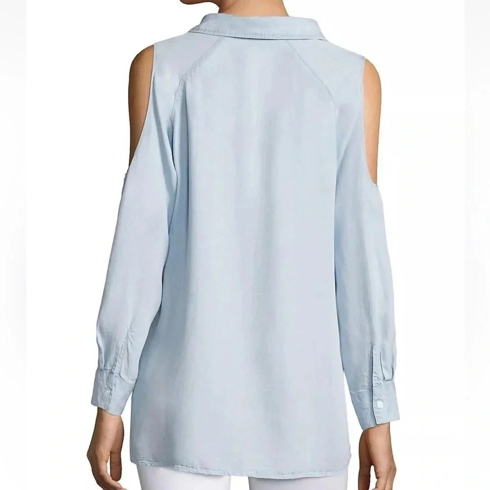 Rails Sadie Light Vintage Chambray Cold Shoulder Button Down Blouse Top Shirt XS - Picture 2 of 5